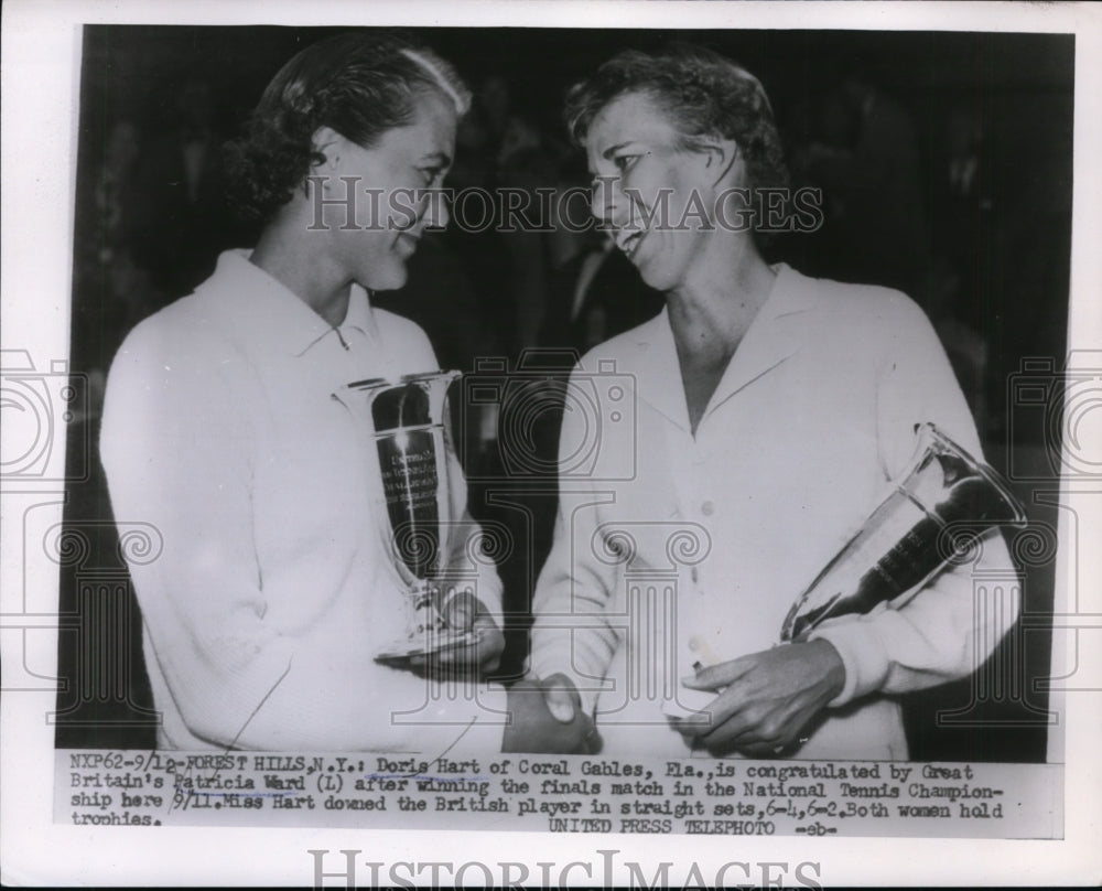 1955 Press Photo Doris Hart & Patricia Ward National Tennis at Forest Hills NY- Historic Images