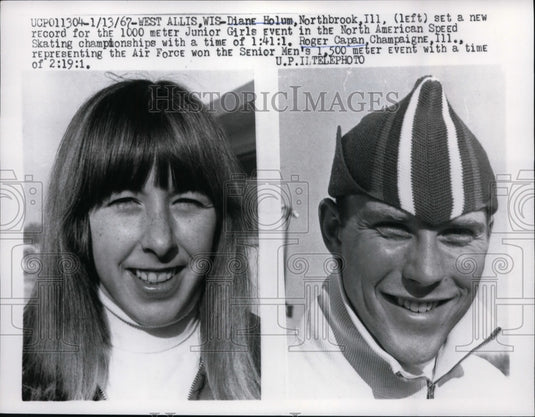 1967 Press Photo Diane Holum 1000 meter Jr Girls speed skate at West Allis Wisc - Historic Images