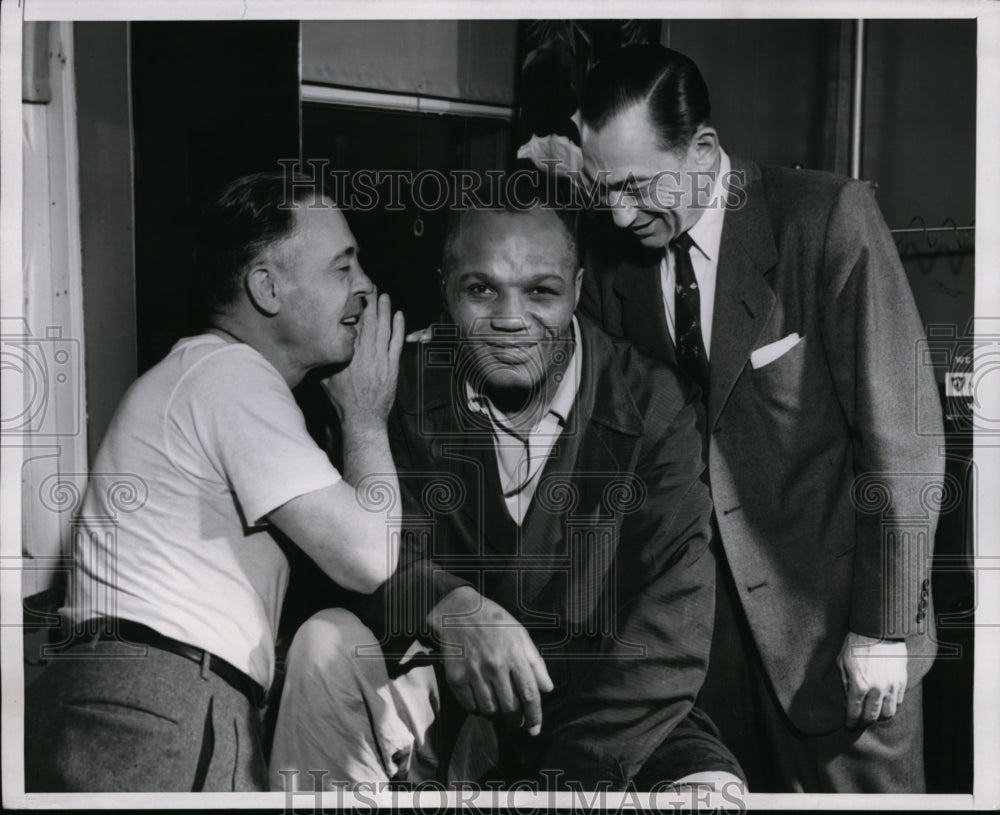 1953 Press Photo Joe Walcott his manager Felix Bocchiccio &amp; trainer Dan Florio - Historic Images