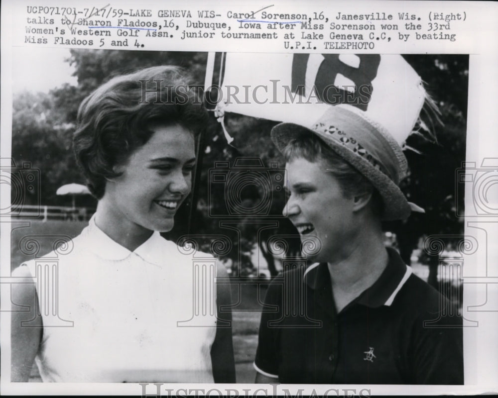 1959 Press Photo Carol Sorenson, Sharon Fladoos Western Golf Assn Jr tournament- Historic Images