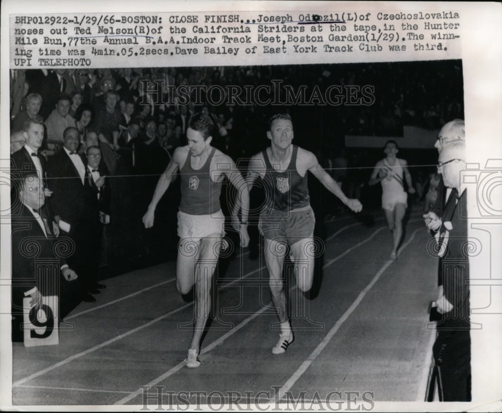 1966 Press Photo Joseph Odozil wins vs Ted Nelson at 77th BAA Indoor Track - Historic Images