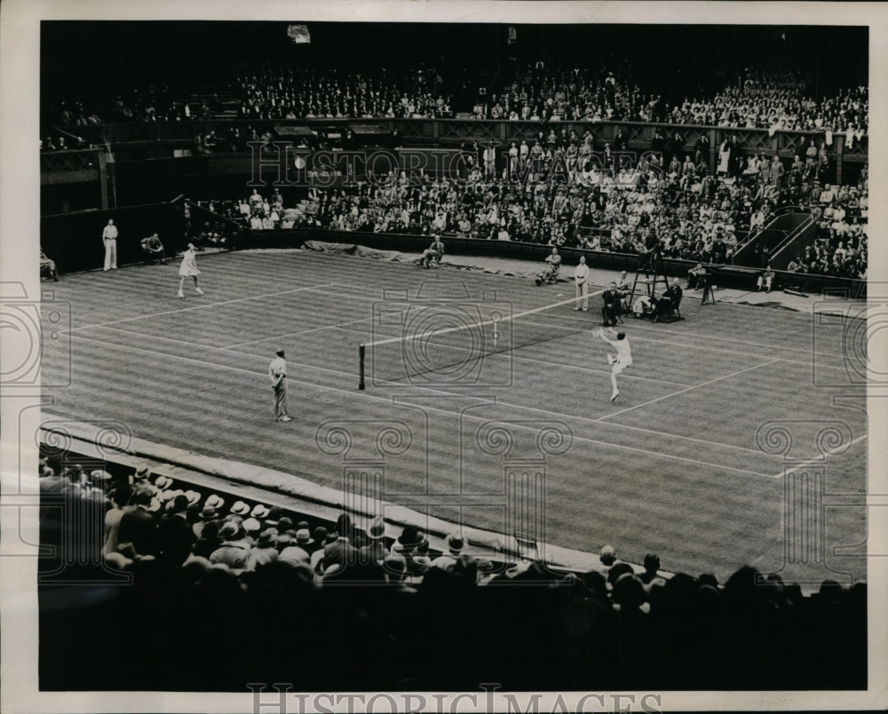 1936 Press Photo US Wightman Cup tennisHelen Jacobs vs Kay Stammers - nes37017- Historic Images