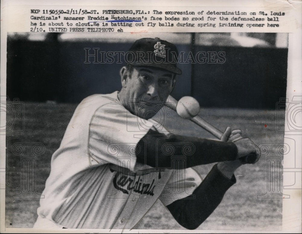 1958 Press Photo Cardinals manager Freddie Hutchinson at St Petersburg Fla - Historic Images