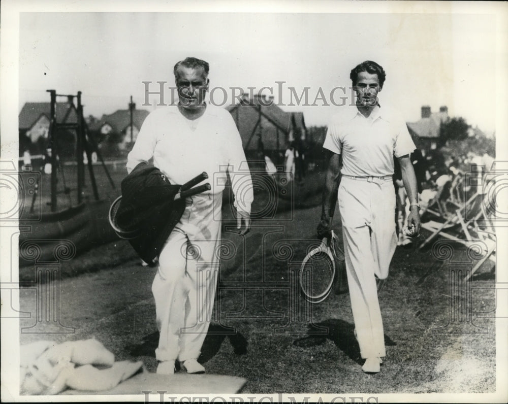 1934 Press Photo Cyril Tolley golfer at tennis with S Vernon at Minehead England - Historic Images