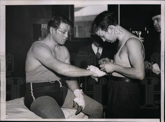 1936 Press Photo Isador Gastanaga & trainer Al Ramo training at Pompton Lakes NJ - Historic Images