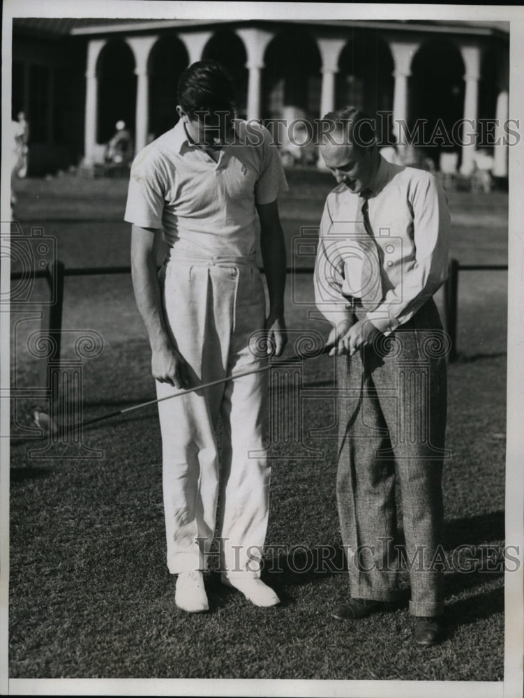 1934 Press Photo George T Dunlap Jr, Frank Shields at North &amp; South gold tourny- Historic Images