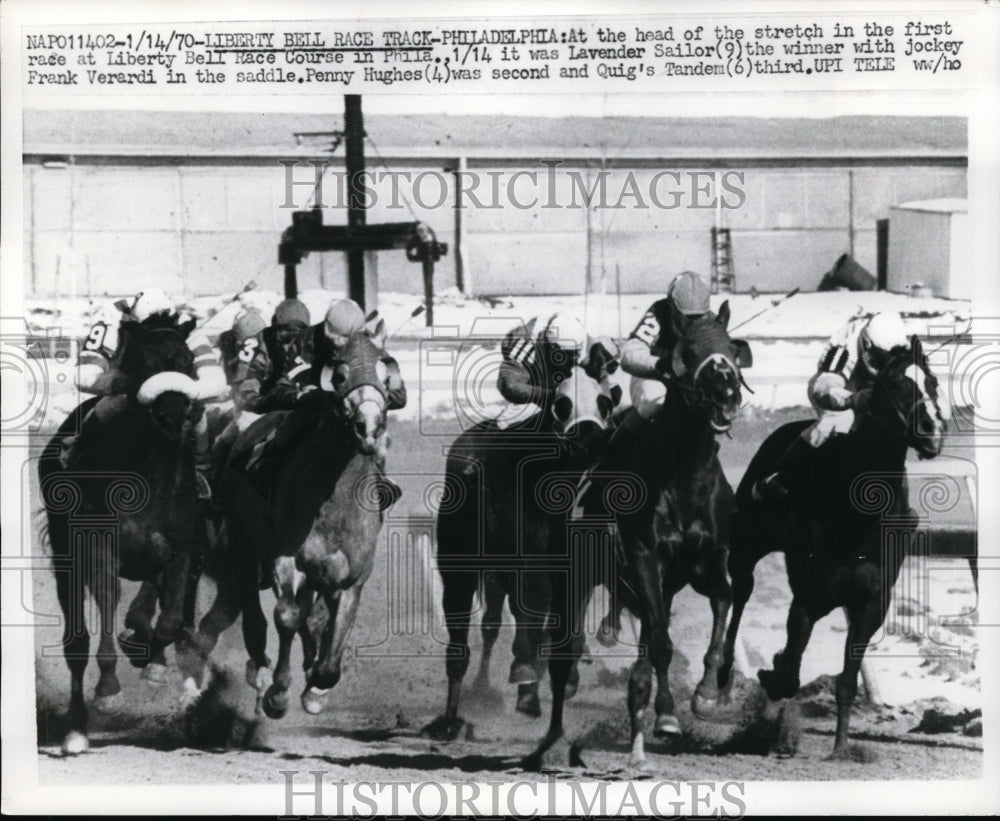 1970 Press Photo Liberty Bell track Frank Verardi on Lavender Sailor wins - Historic Images