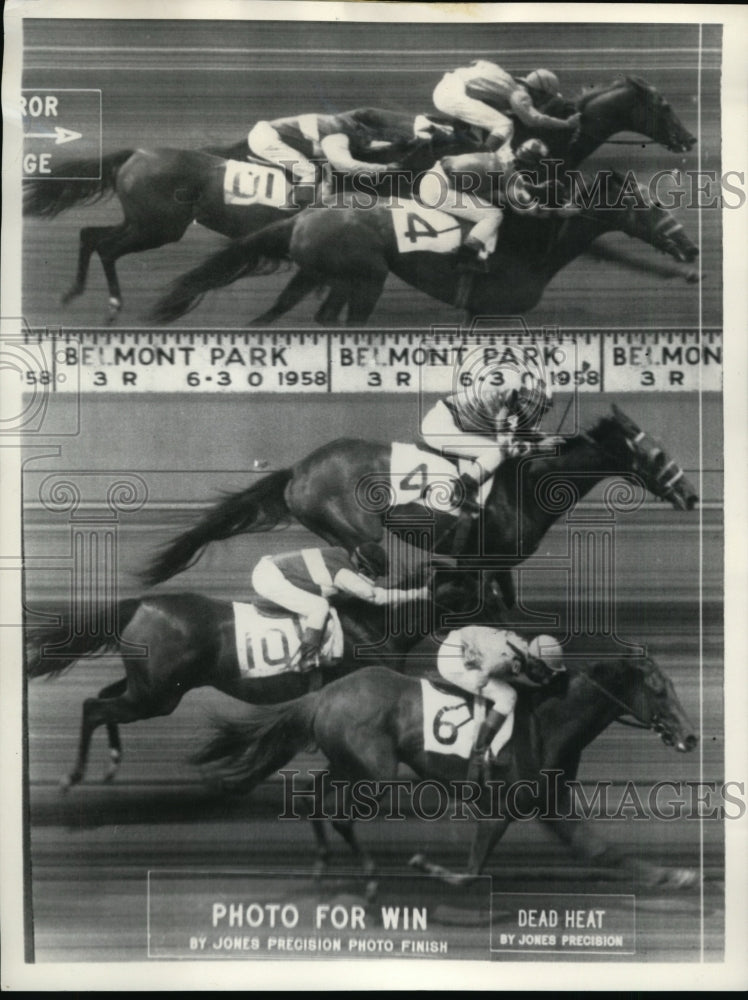 1958 Press Photo E Guerin on Countess Thalia wins vs T Atkinson on Rosy Inning- Historic Images