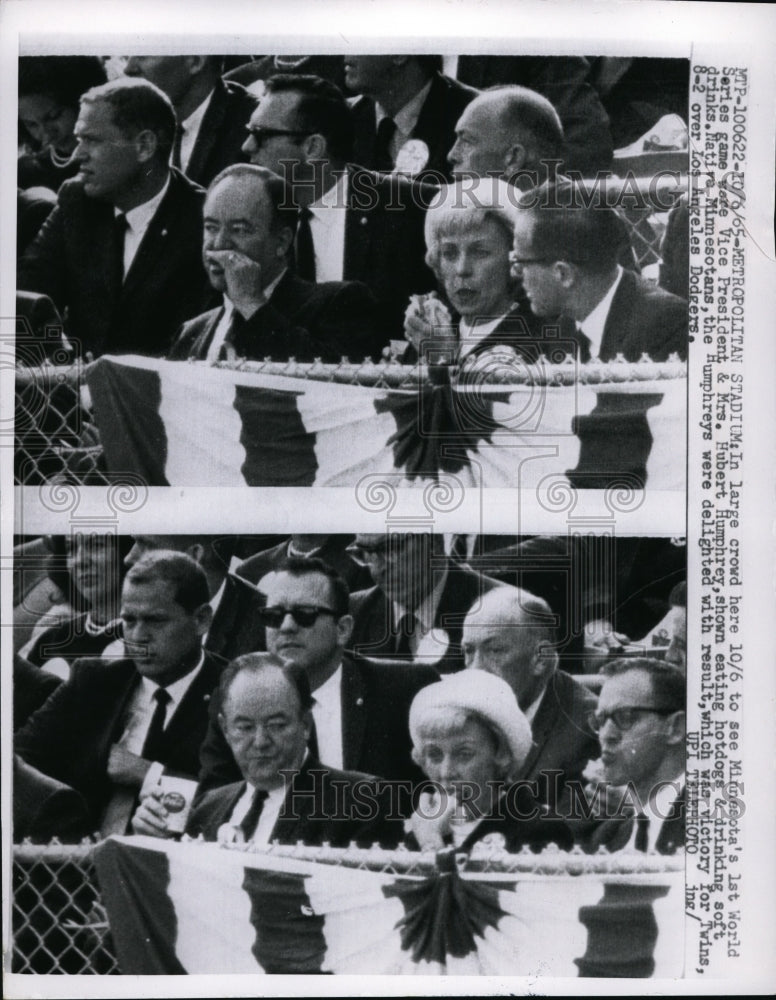 1965 Press Photo ice President & Mrs Hubert Humphrey at Minnesota World Series- Historic Images