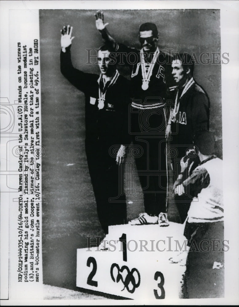 1964 Press Photo Warren Cawley, John Cooper &amp; Salvatore Morale Olympic hurdles - Historic Images