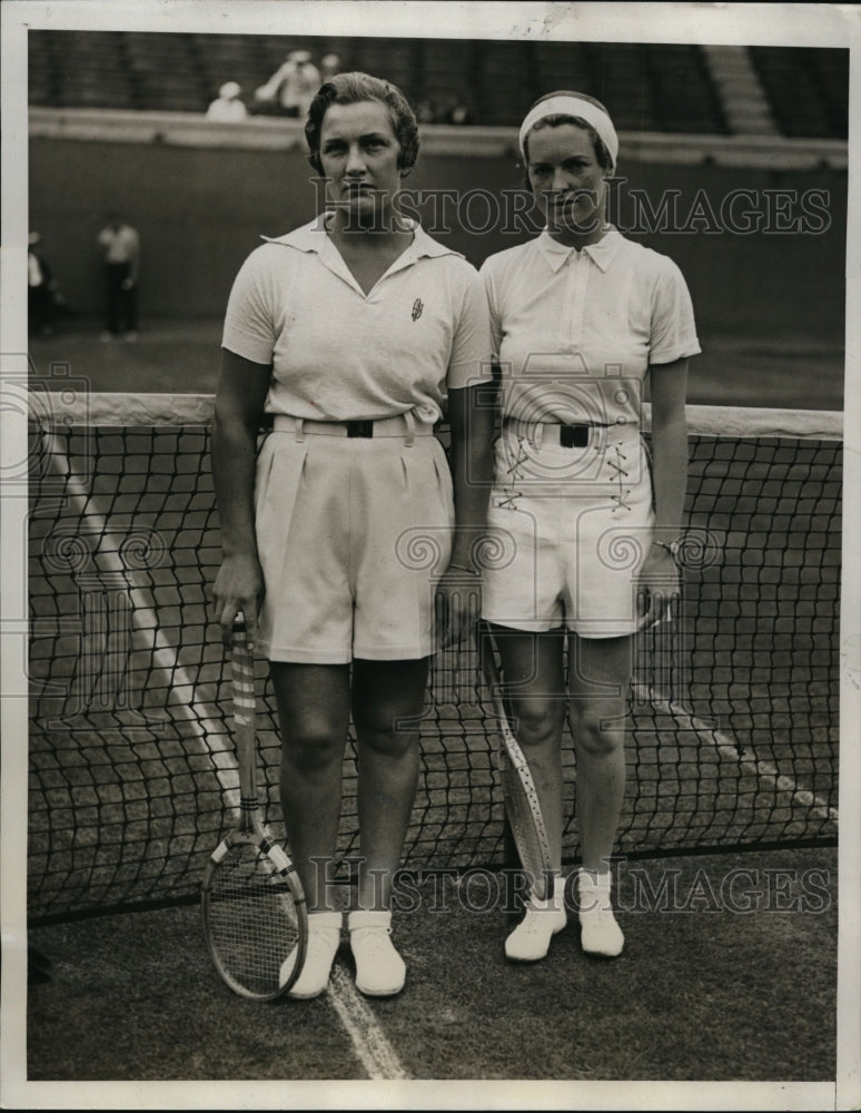 1933 Press Photo Helen Jacobs, Freda James at National Tennis at Forest Hills NY - Historic Images