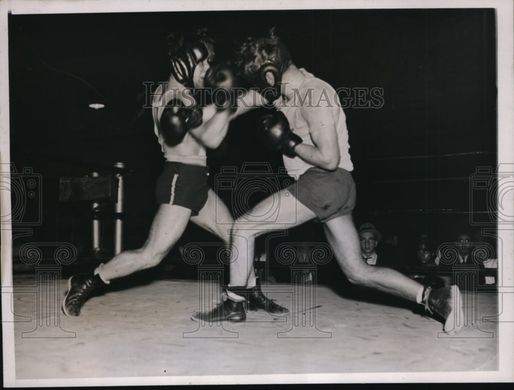 1936 Press Photo Claude Varner spars with Lou Fox for bout vs Mike Belloise- Historic Images