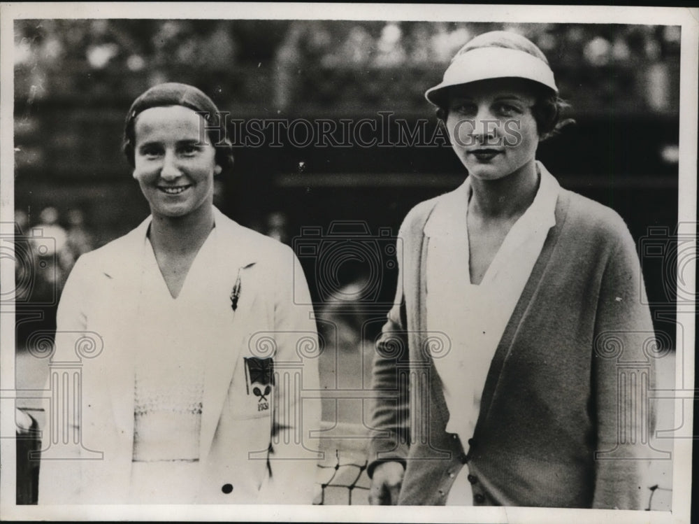 1933 Press Photo Helen Wills Moody & Dorothy Round at Wimbledon tennis - Historic Images