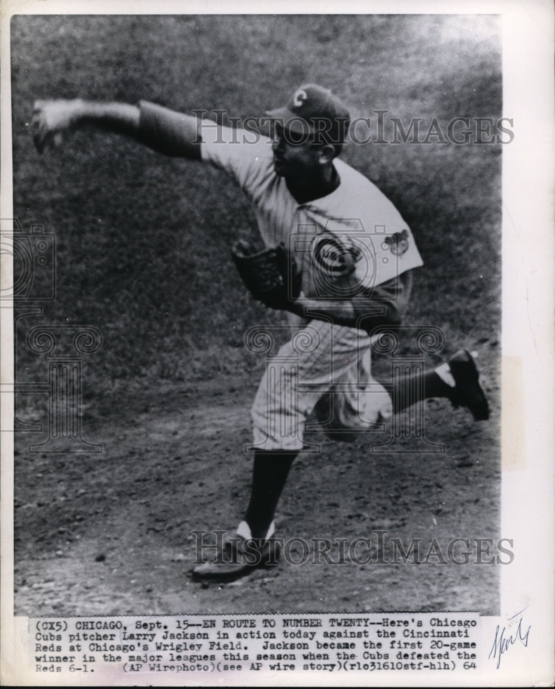 1964 Press Photo Chicago Cubs pitcher Larry Jacckson in action vs Reds - Historic Images