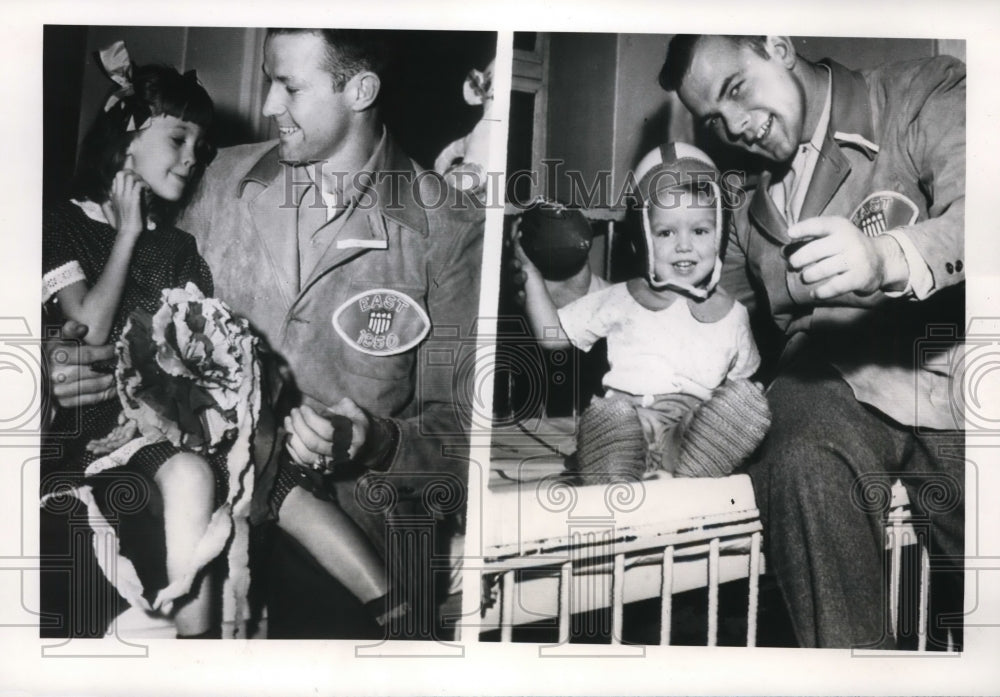 1949 Press Photo Shrine Hospital for Children visit by Don Mason,Phil Ryan- Historic Images