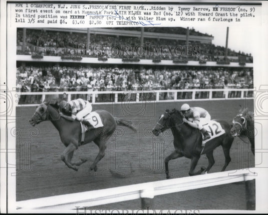 1962 Press Photo Tommy Barrow on El Fresco at Monmouth Park NJ - Historic Images
