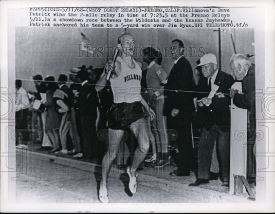 1968 Press Photo Villanova's Dave Patrick wins 2 mile relay in Fresno CA - Historic Images