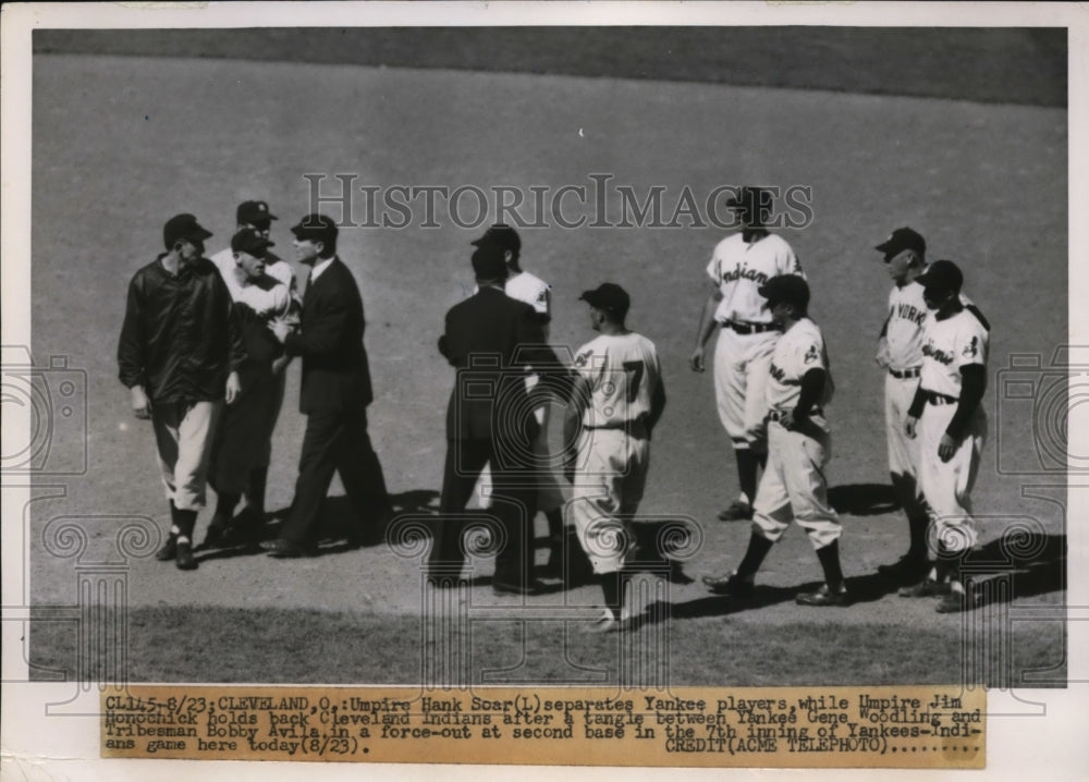 1951 Press Photo Umpires Hank Soar, Jim Honochak, Yankees &amp; Indians Bob Avila - Historic Images