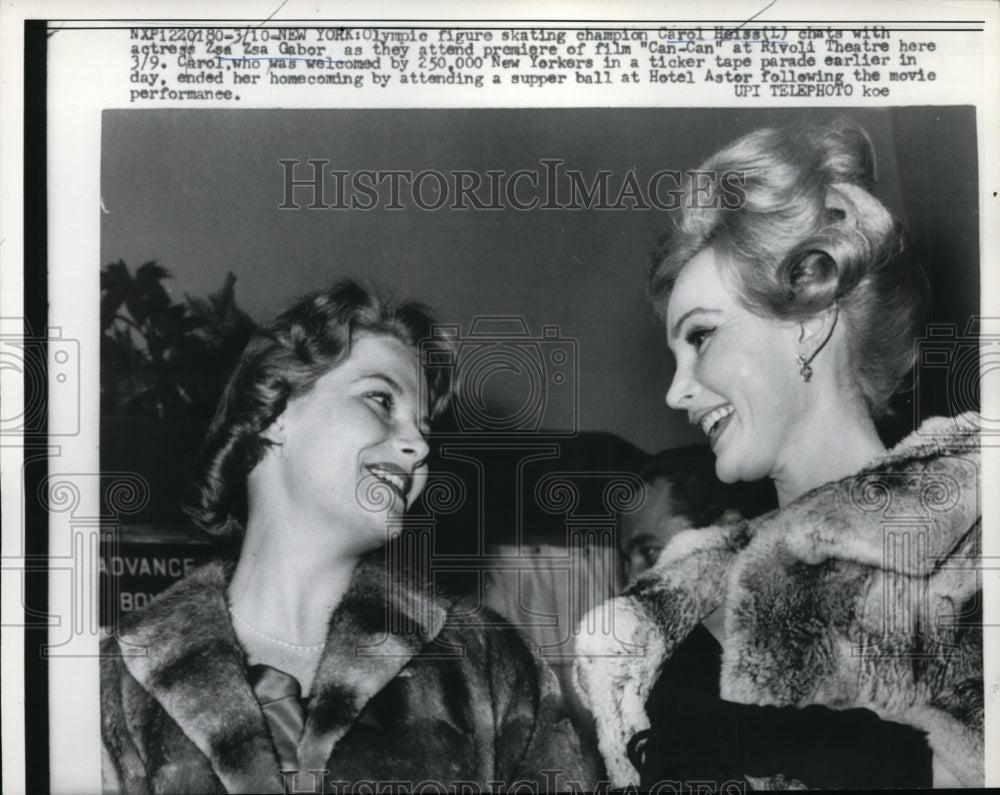 1960 Press Photo Figure skater Carol Heiss &amp; actress Zsa Zsa Gabor in NYC - Historic Images