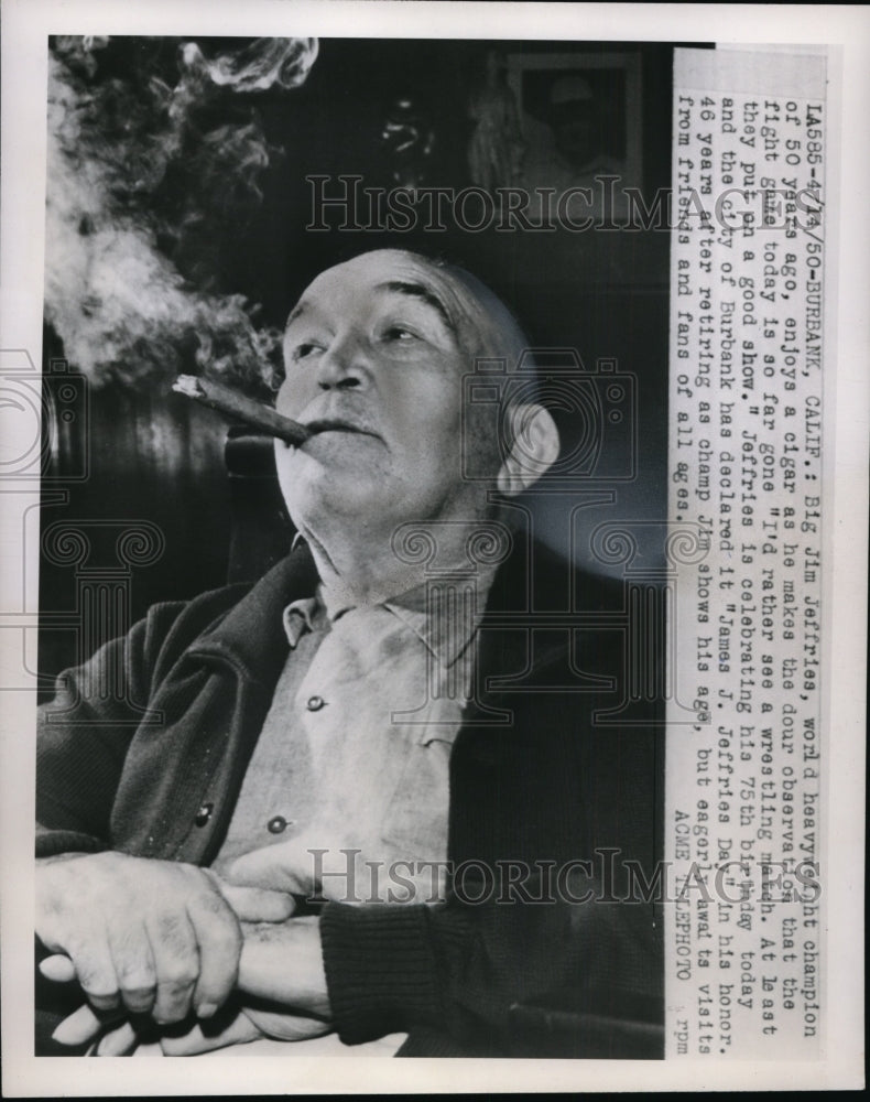 1950 Press Photo Big Jim Jeffries forer heavyweight champ in 1900 in CA- Historic Images