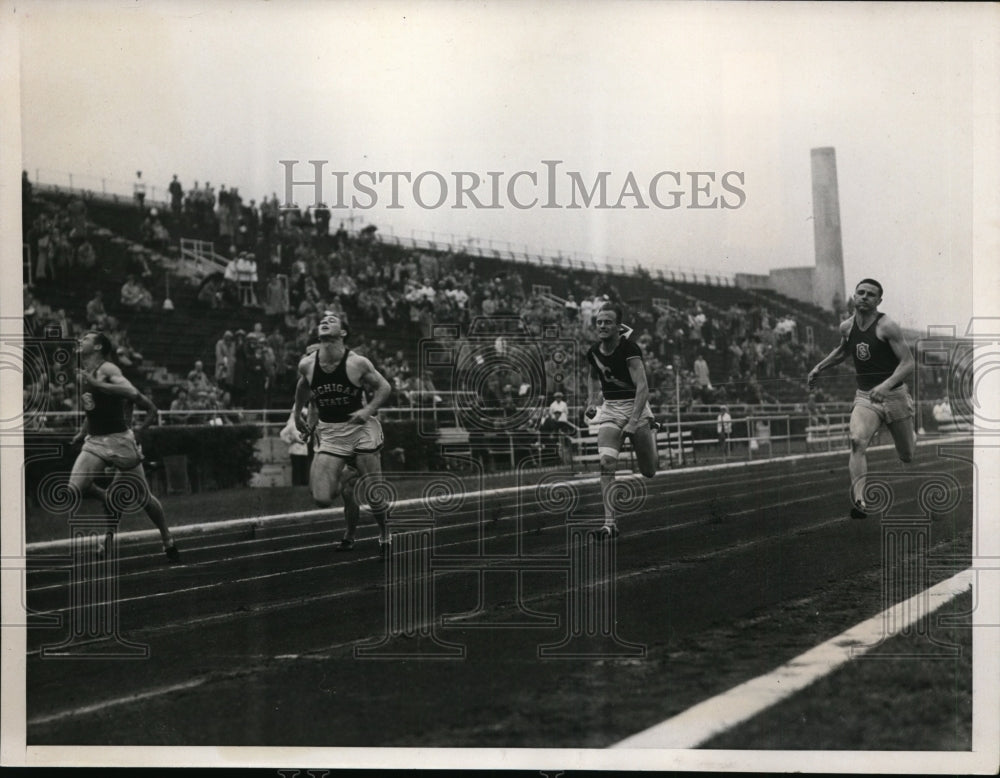 1938 Press Photo Adrian Talley wins 100 yard dash at IC4A in NYC, W Greer - Historic Images