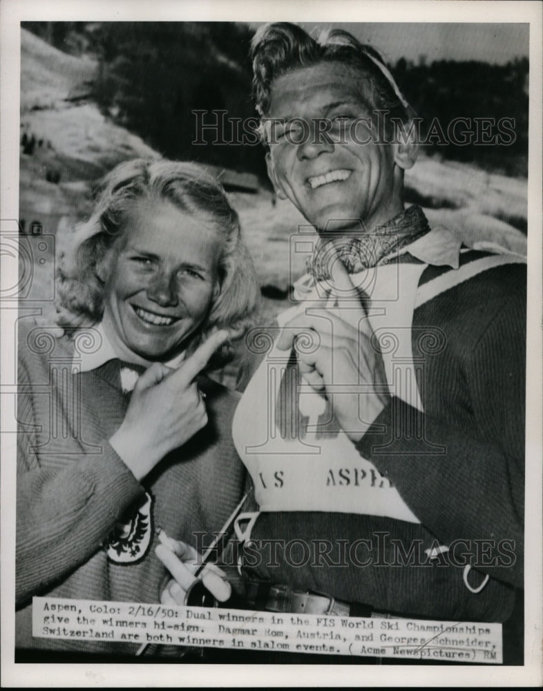 1950 Press Photo FIS World Ski Championships in Colorado Dagmar Rom - Historic Images