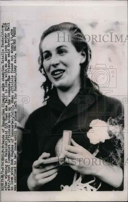1952 Press Photo Hungarian Olympic swim champ Katalin Szoka in Stockholm - Historic Images