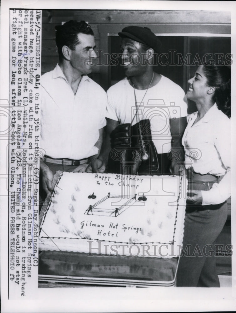 1956 Press Photo Sugar Ray Robinson, Frank Bret &amp; Mrs Robinson in CA - nes48715- Historic Images