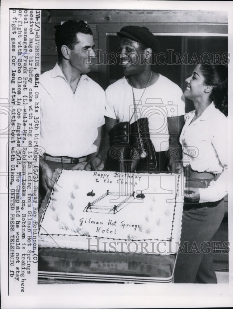 1956 Press Photo Sugar Ray Robinson, Frank Bret & Mrs Robinson in CA - nes48715- Historic Images