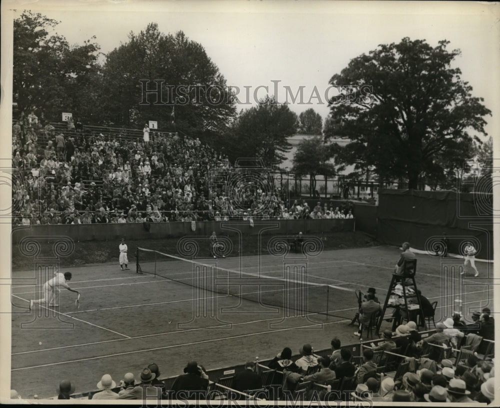 1930 Press Photo Davis Cup tennis at Bala PA MArcel Rainville vs George Lott- Historic Images