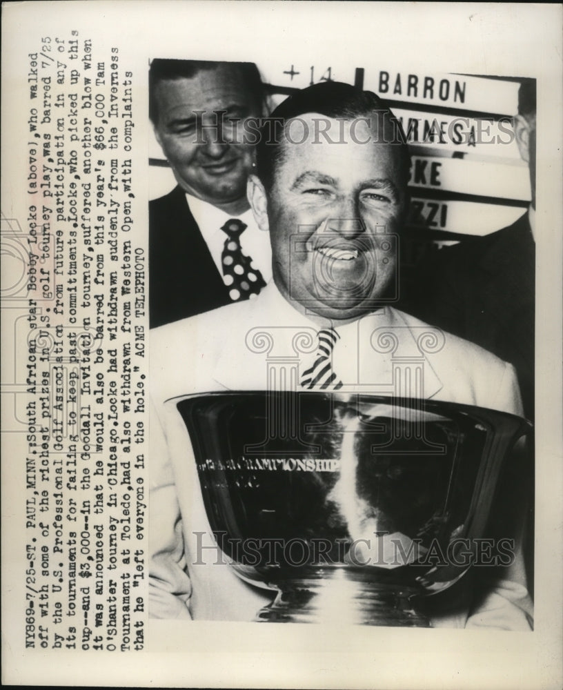 1949 Press Photo Golf star Bobby Locke banned from play for missing tournaments- Historic Images