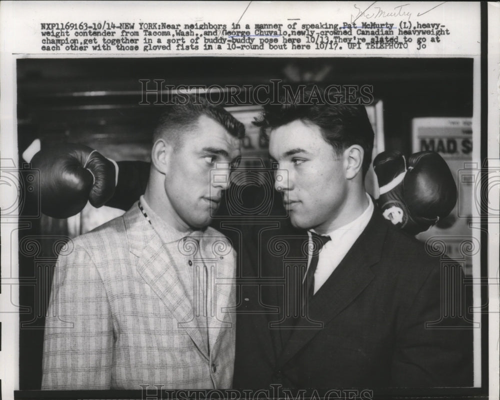 1958 Press Photo Boxers Pat McMurty and George Chuvalo pose before their fight- Historic Images