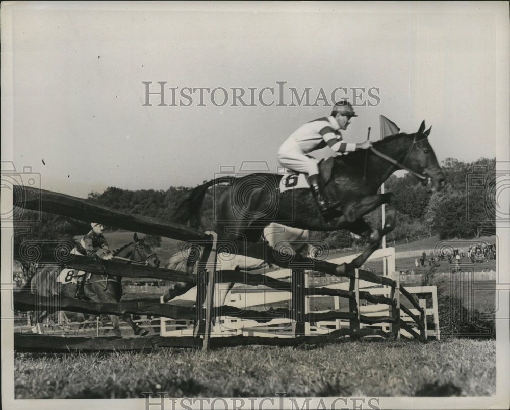 1937 Press Photo Ostend takes jump at Monmoth County Hunt Racing Association - Historic Images