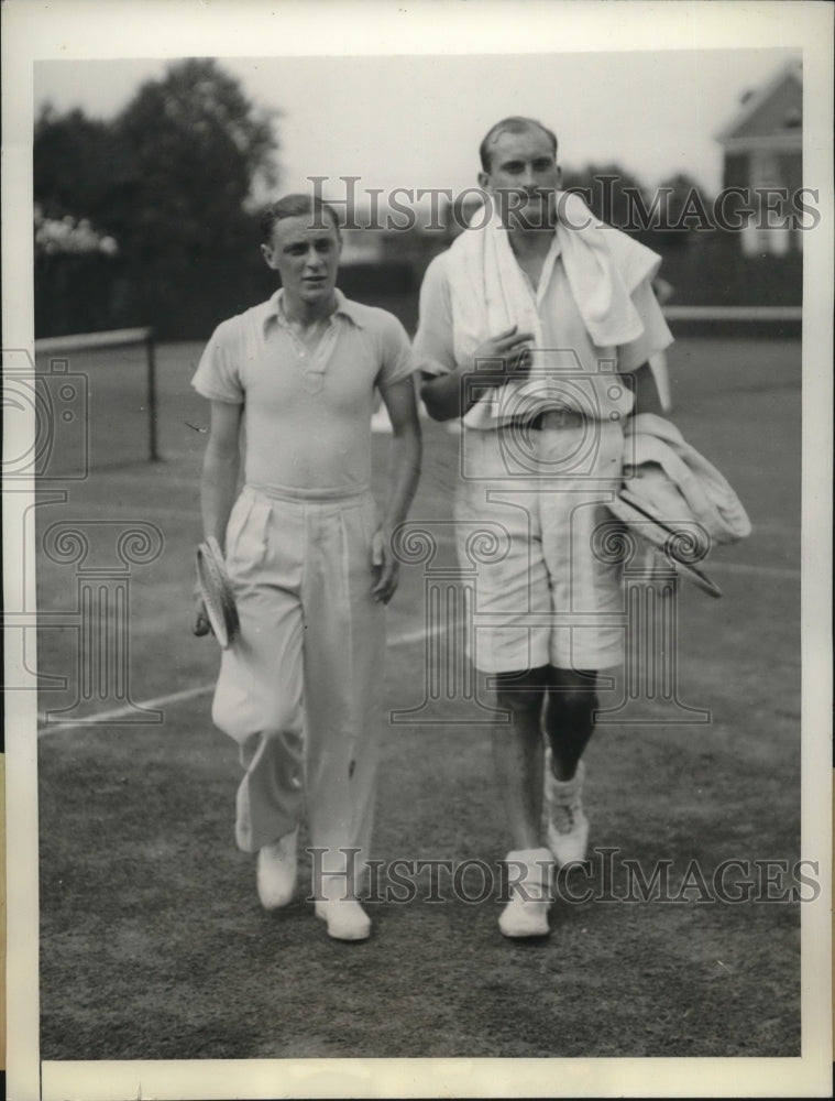 1934 Press Photo Roderick Menzel &amp; Vernon Kirby after doubles tennis match win - Historic Images