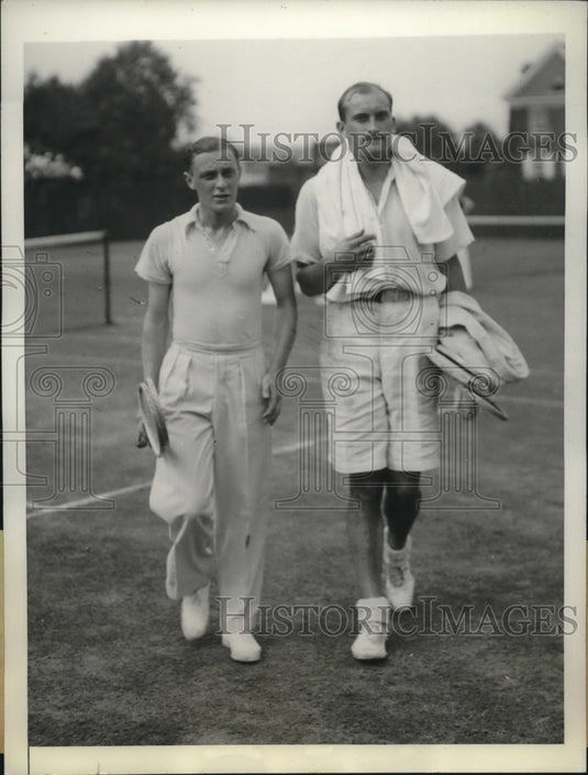 1934 Press Photo Roderick Menzel & Vernon Kirby after doubles tennis match win - Historic Images
