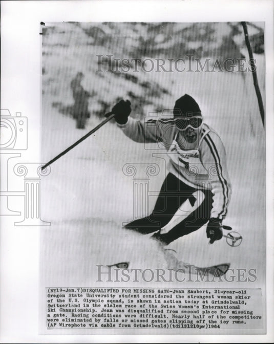 1964 Press Photo Oregon State skier Jean Saubert disqualified from race - Historic Images