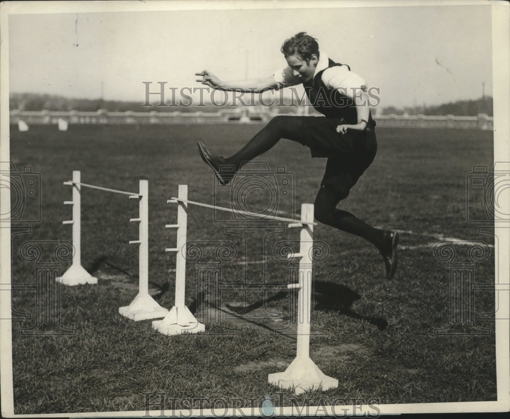 1929 Press Photo Margaret Swinson jumps hurdles at NJ College for Women- Historic Images