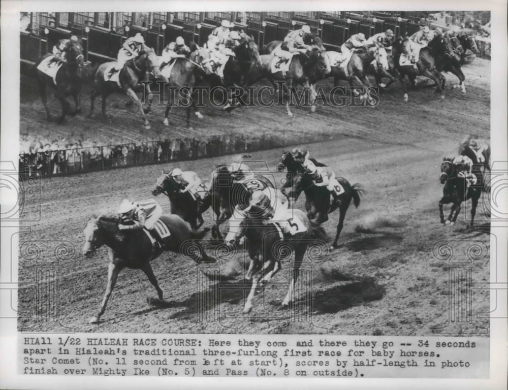 1953 Press Photo Hialeah Fla races Star Coast, Mighty Ike, Pass lead - nes53124 - Historic Images