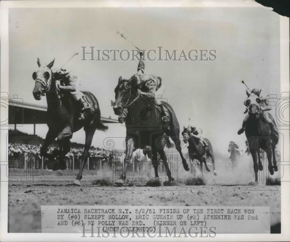 1951 Press Photo Jamaica race in NY Eric Guerin on Sleepy Hollow wins- Historic Images
