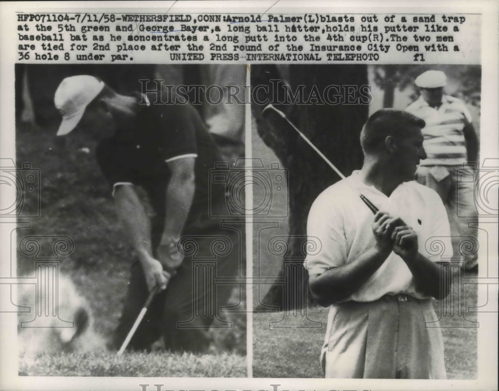 1958 Press Photo Arnold Palmer &amp; George Bayer in Insurance City Open in CT - Historic Images