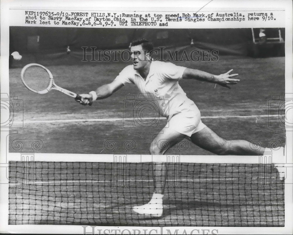 1959 Press Photo Bob Mark vs Barry MacKay at US Tennis Championships NY - Historic Images