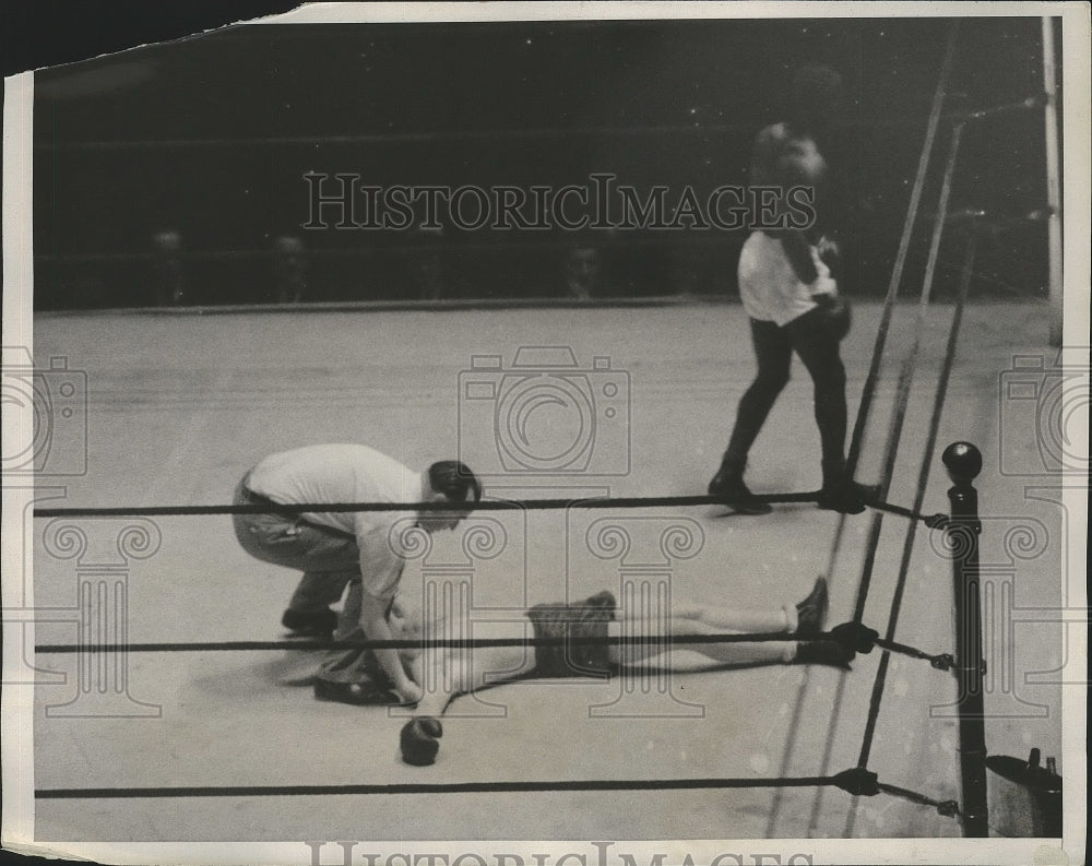 1933 Press Photo NY State Amateur boxing Windsor Ladson KOed Herbert Brown - Historic Images
