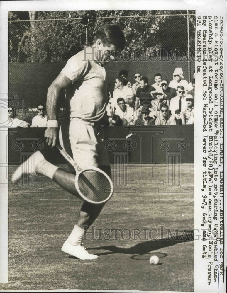 1960 Press Photo Bob Park at US tennis vs Rod Laver at Brookline MA - nes53401- Historic Images