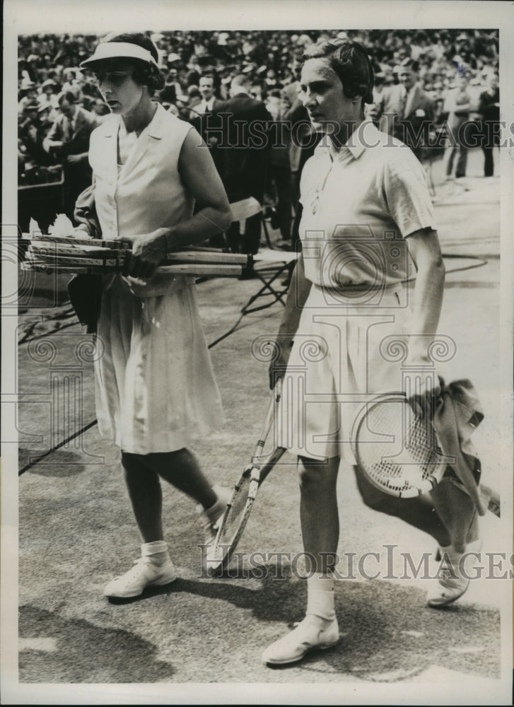 1938 Press Photo Helen Wills Moody &amp; Helen Jacobs at Wimbledon in England- Historic Images