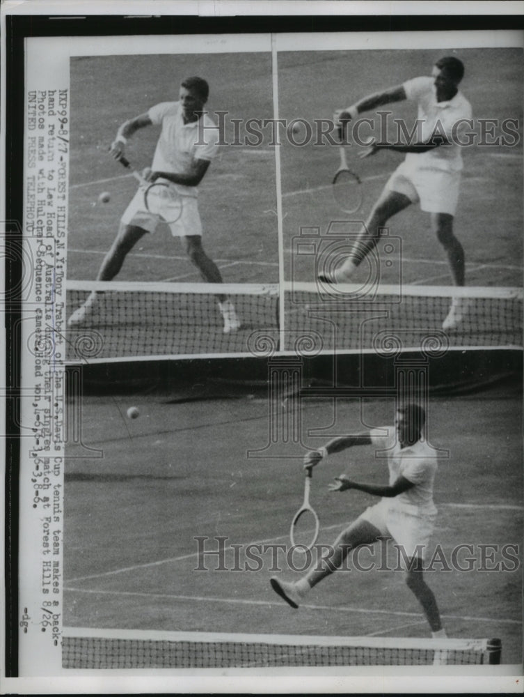 1955 Press Photo Australian Lew Hoad Defeats Tony Trabert in Singles Match- Historic Images