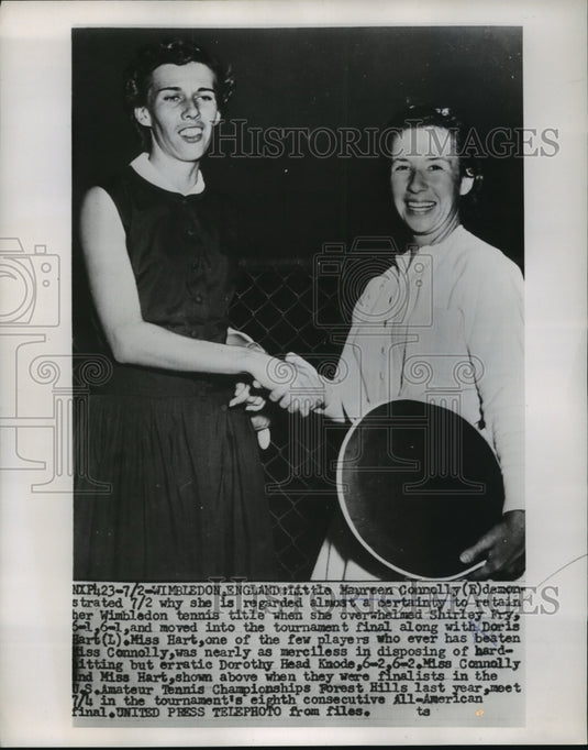 1953 Press Photo US Amateur tennis championships Maureen Connelly & Doris Hart - Historic Images