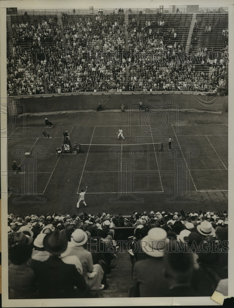 1934 Press Photo Tennis Star Fred Perry Defeats Wilmer Allison at West Side- Historic Images