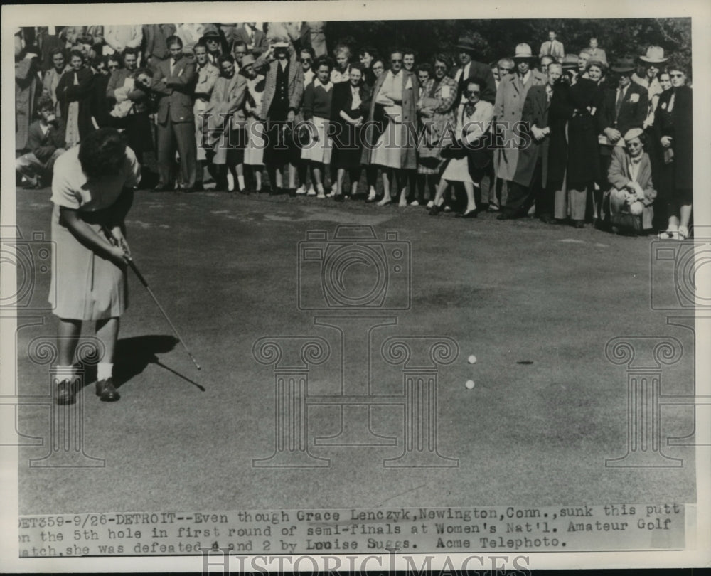 1947 Press Photo Louise Suggs Defeats Grace Lenczyk at Women&#39;s Amateur Match - Historic Images