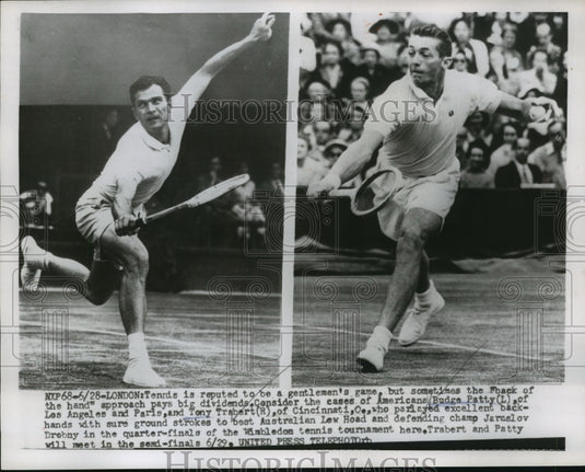 1955 Press Photo Budge Patty & Tony Trabert at Wimbledon tennis matches - Historic Images