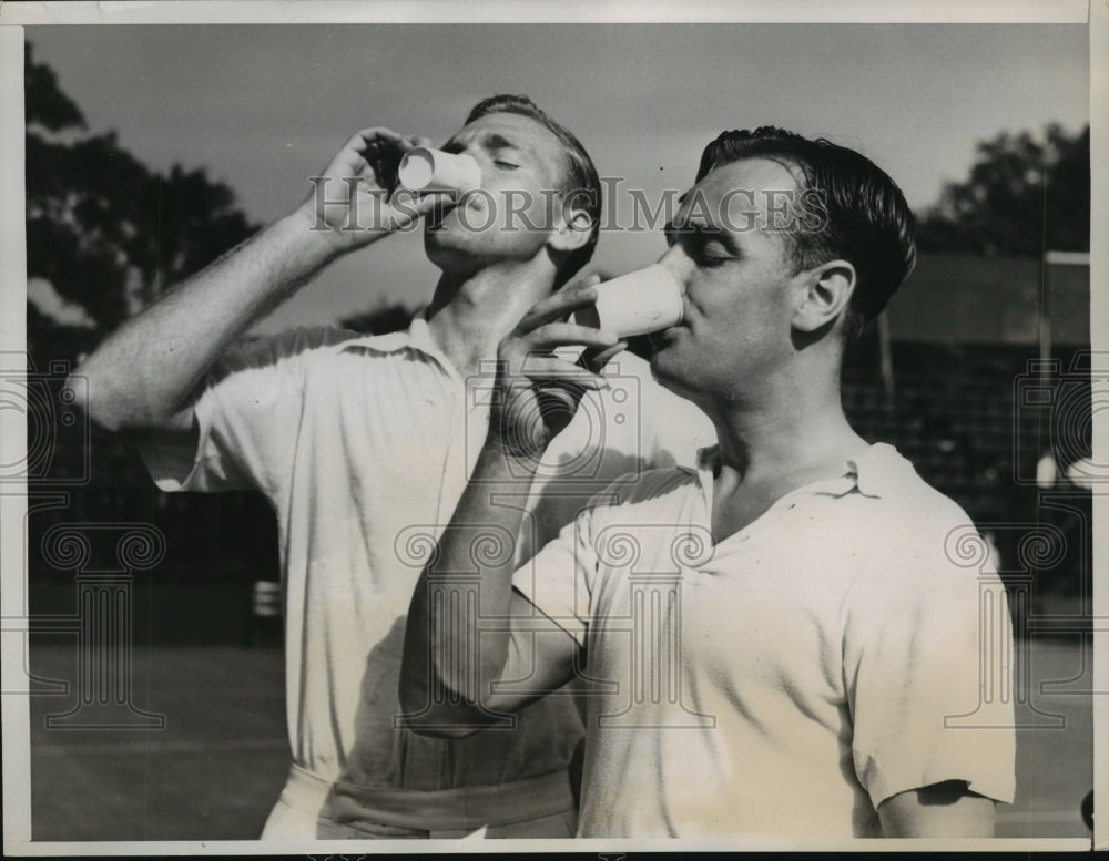 1938 Press Photo Australians Adrian Quist &amp; George Von Metaxa Defeat German Team - Historic Images